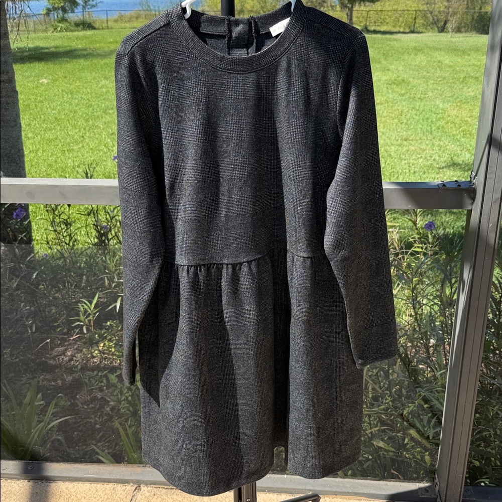 Loft fall XL stretch Plaid Black Button Back Swing Long Sleeve Mini Dress NWOT